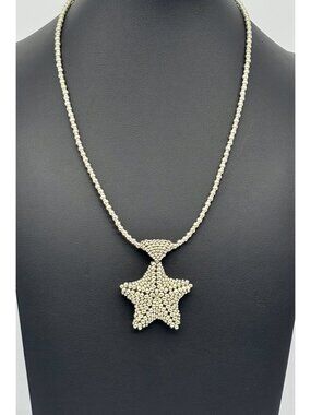 Artisan-Made Beaded Figural Starfish Necklace With Seed Beads Swarovski Crystals